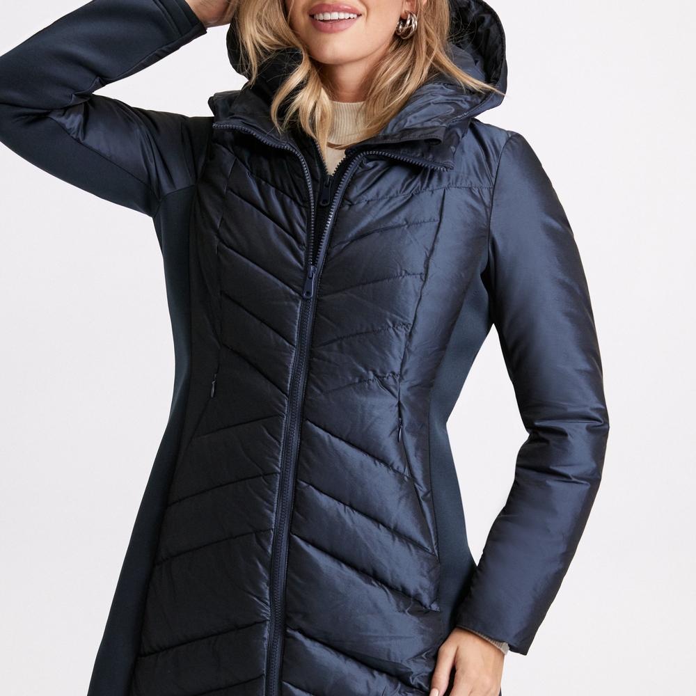 Laura Canada NWT Navy Iridescent Hooded Fitted Puffer XL Jacket - Mixed media